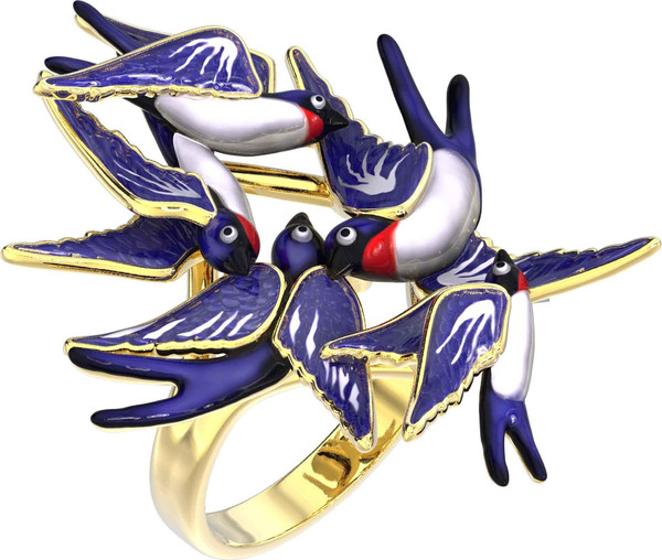 Кольцо из лимонного золота c эмаль