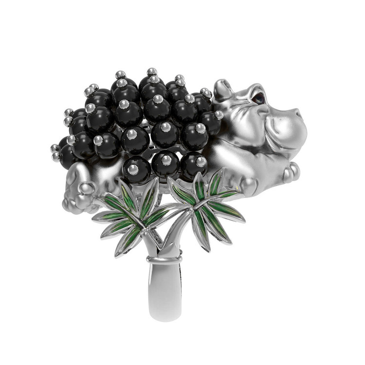 Кольцо из белого золота c эмаль и ониксом