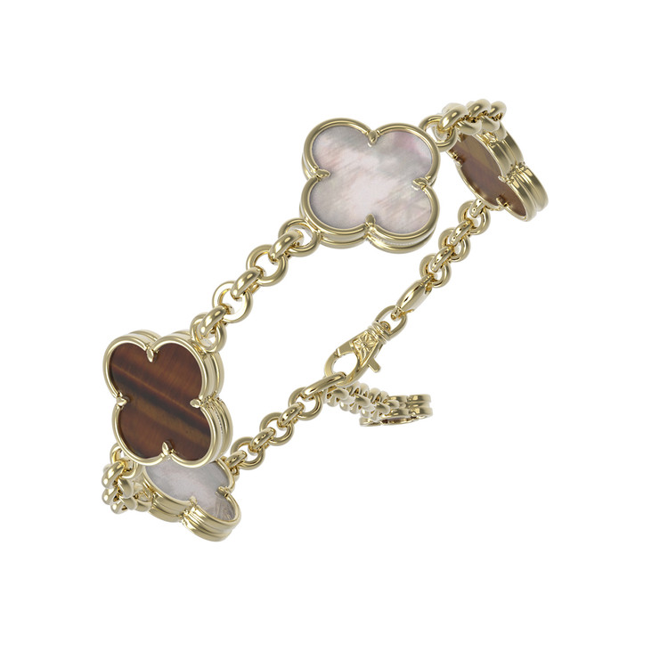 Браслет из лимонного золота c тигровым глазом и перламутром