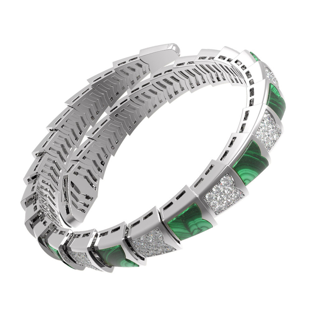 Браслет из белого золота c бриллиантами и малахитом