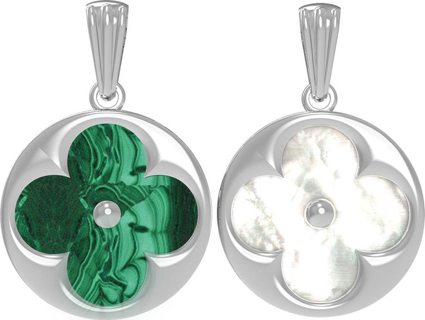 Подвеска из белого золота c малахитом и перламутром