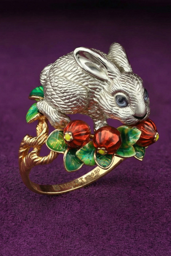 Кольцо из лимонного золота c эмаль