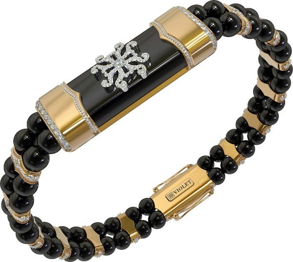 Браслет из лимонного золота c бриллиантами и ониксом