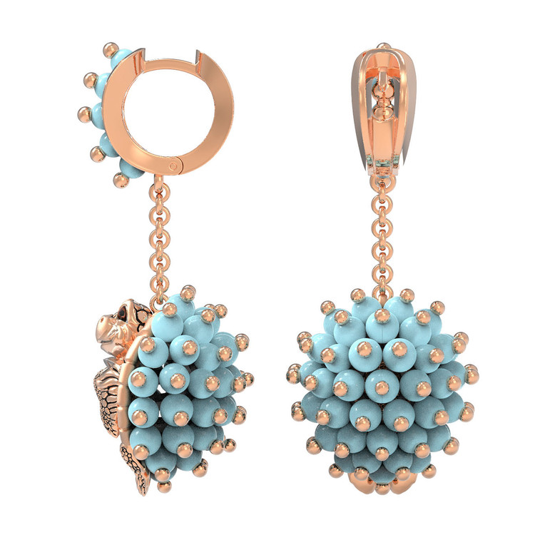 Серьги из золота c эмаль и бирюзой