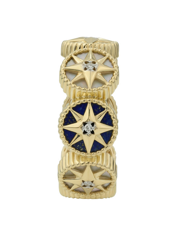 Кольцо из лимонного золота c бриллиантами, лазуритом и перламутром