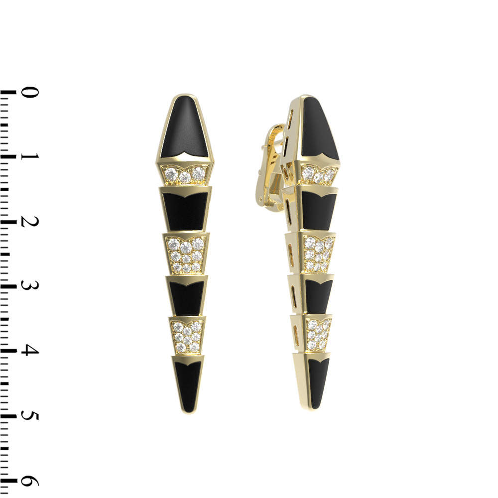 Серьги из лимонного золота c бриллиантами и ониксом