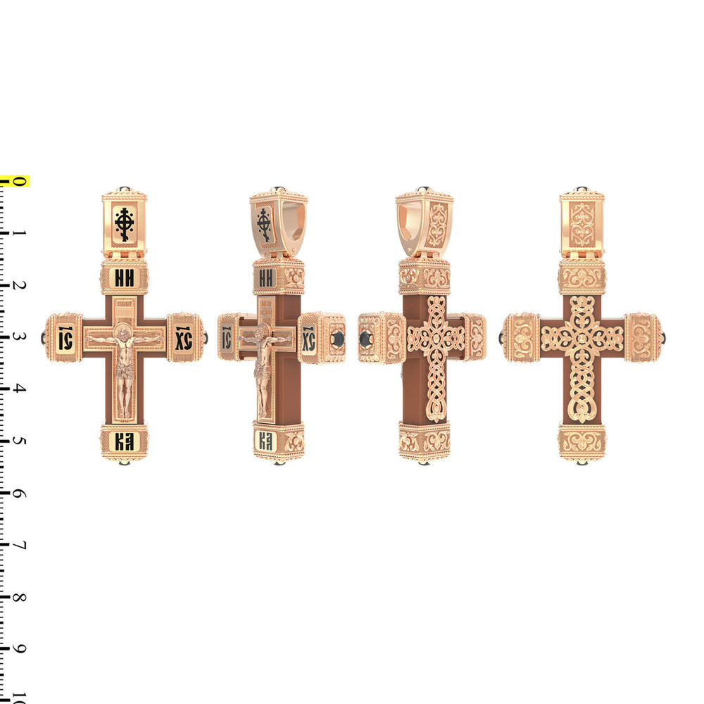 Крест из золота c эмаль , ониксом и деревом груши