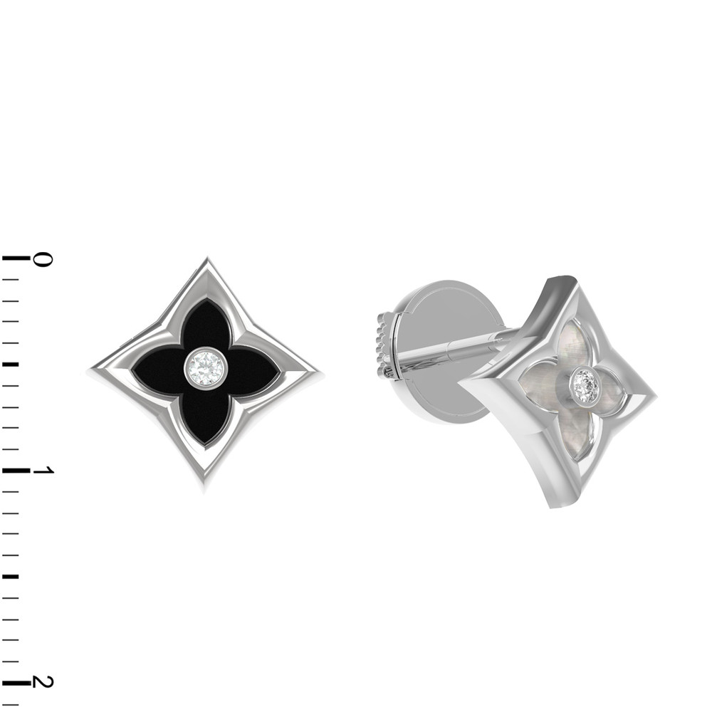 Серьги из белого золота c бриллиантами, ониксом и перламутром