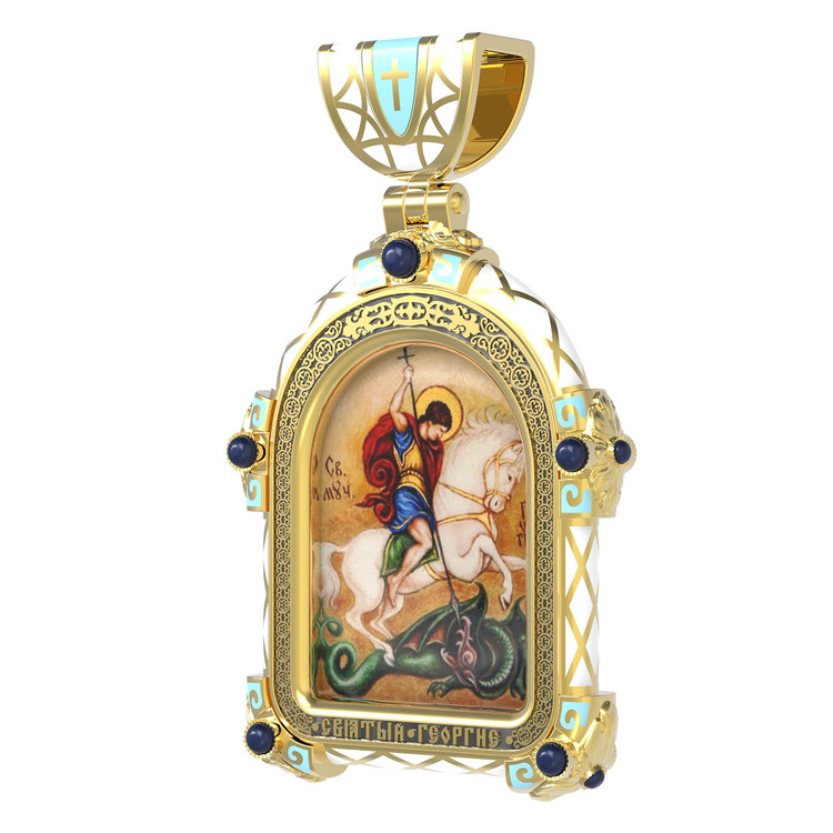Образок из лимонного золота c эмаль , иконописью и темперой