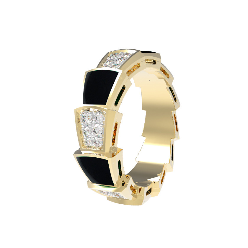 Кольцо из лимонного золота c бриллиантами и ониксом