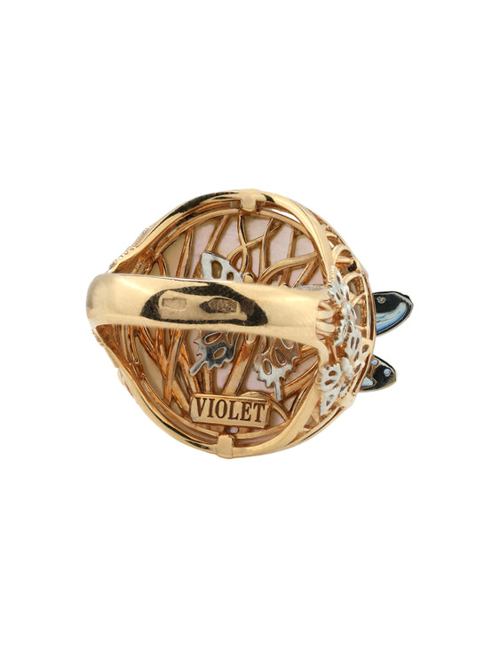 Кольцо из золота c сапфиром, эмалью и перламутром