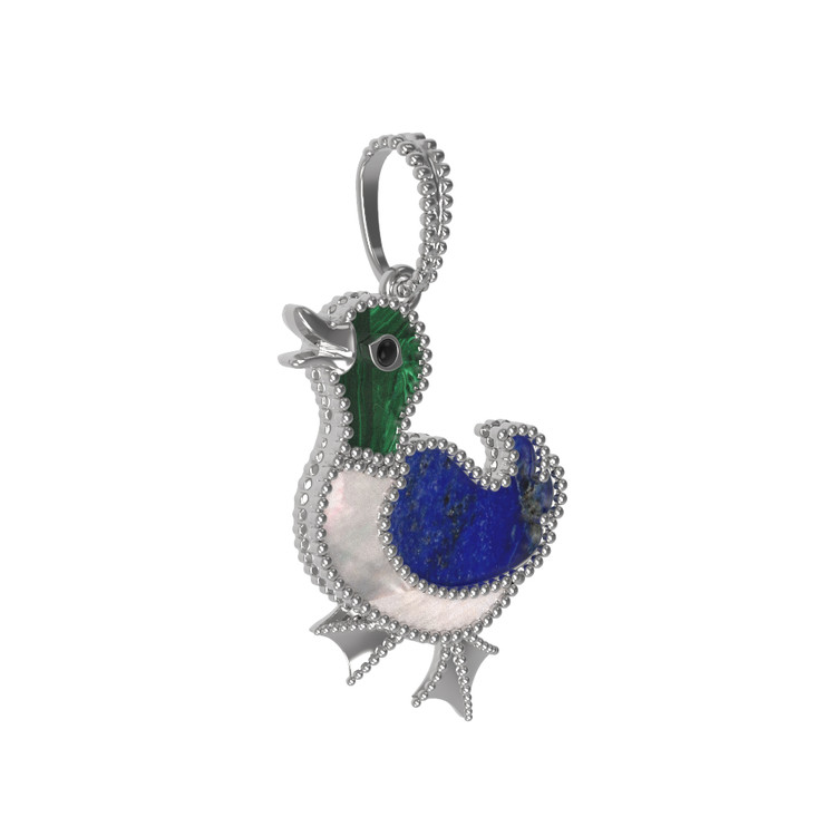 Подвеска из белого золота c эмаль , лазуритом, малахитом и перламутром