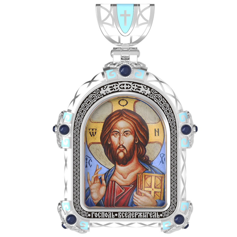 Образок из белого золота c эмаль , иконописью и темперой