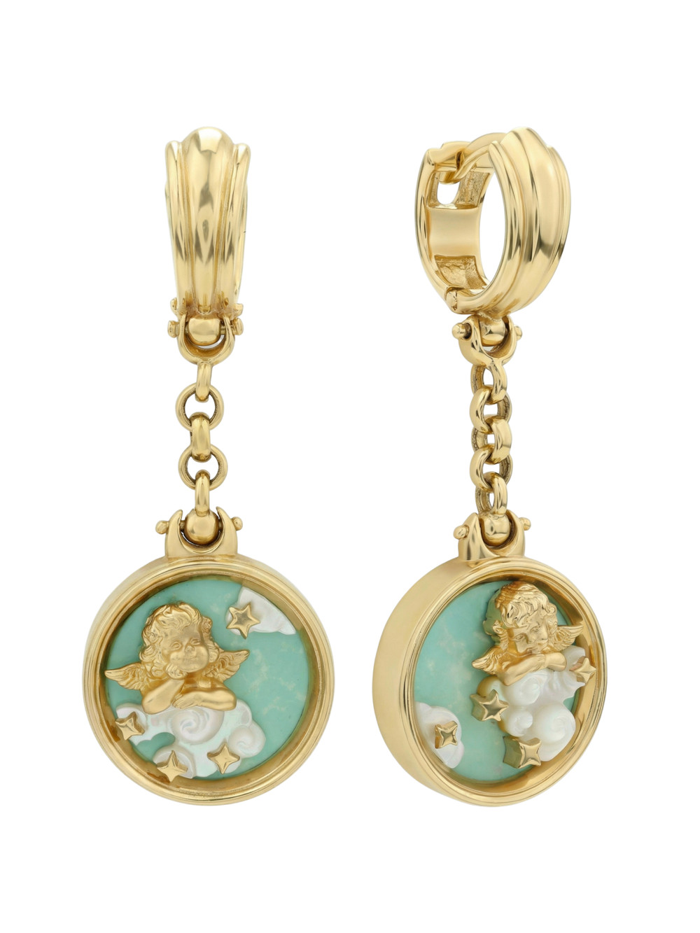 Серьги из лимонного золота c бирюзой и перламутром