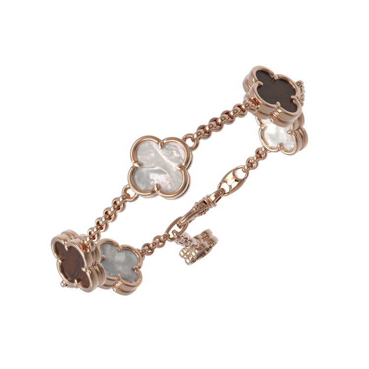 Браслет из золота c тигровым глазом и перламутром