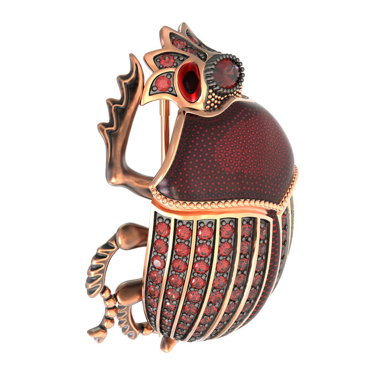 Брошь из золота c эмаль , фианитом и гранатом