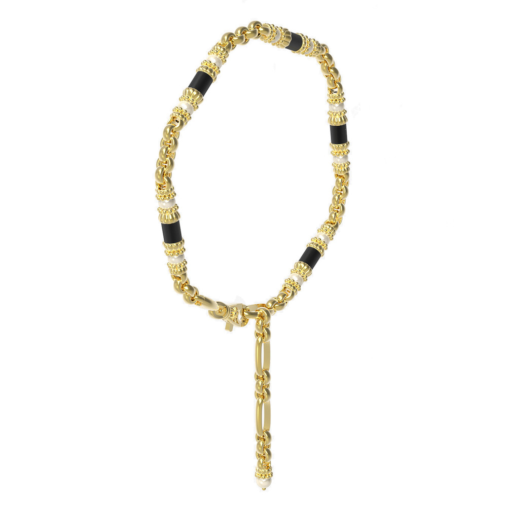 Браслет из лимонного золота c жемчугом и ониксом