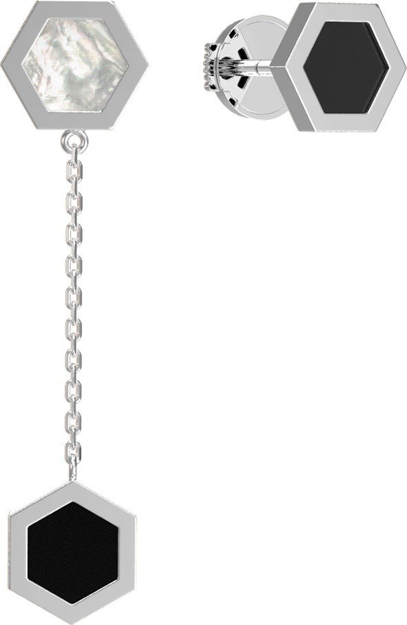 Серьги из белого золота c ониксом и перламутром