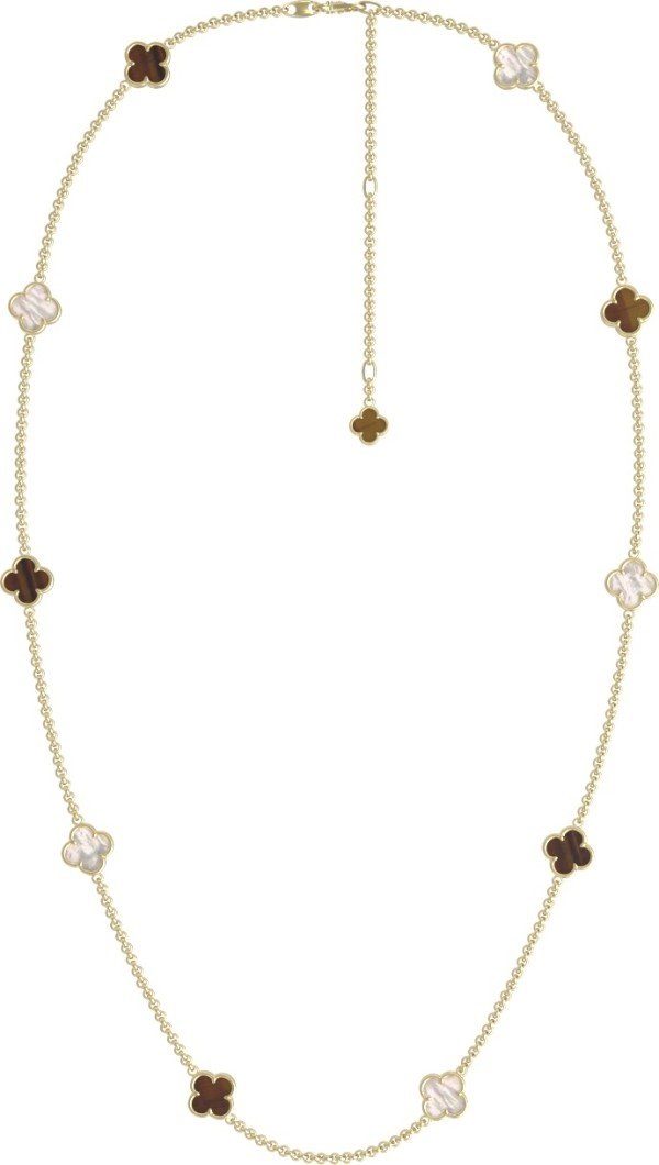 Колье из лимонного золота c тигровым глазом и перламутром