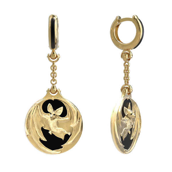 Серьги из лимонного золота c эмаль и ониксом