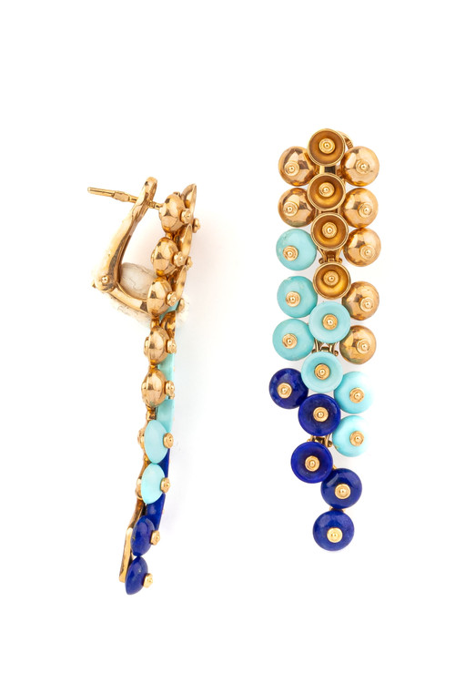 Серьги из золота c бирюзой и лазуритом