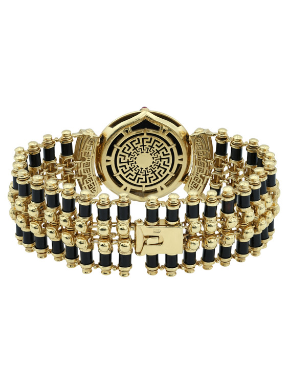 Браслет из лимонного золота c эмаль , ониксом и рубином