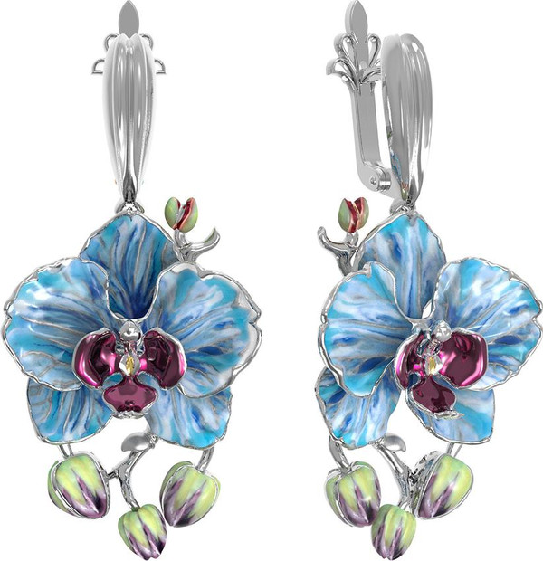 Серьги из белого золота c эмаль