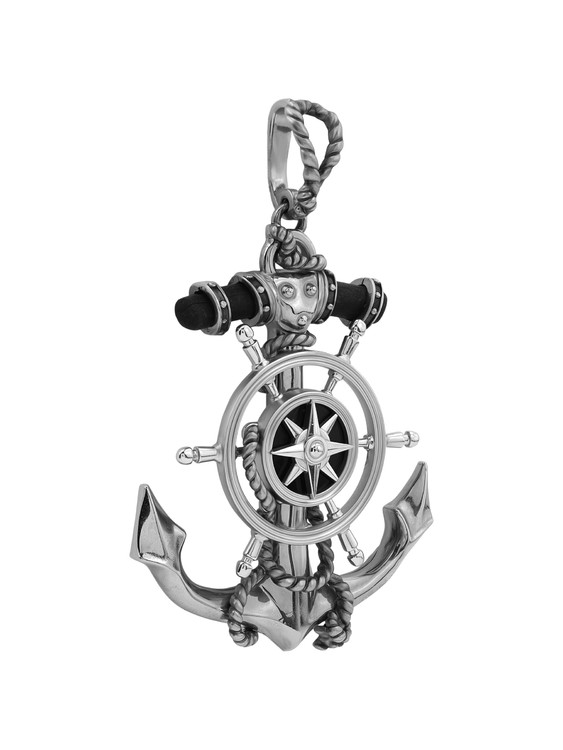 Подвеска из белого золота c ониксом и эбеновым деревом