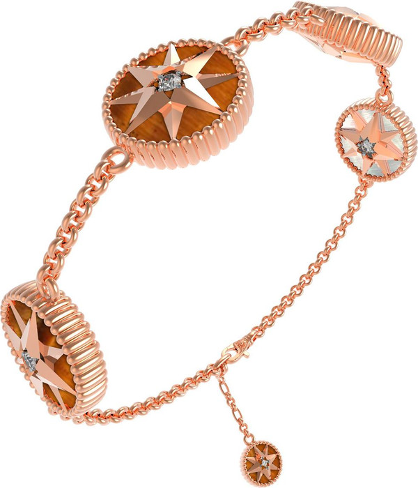 Браслет из золота c фианитом, тигровым глазом и перламутром