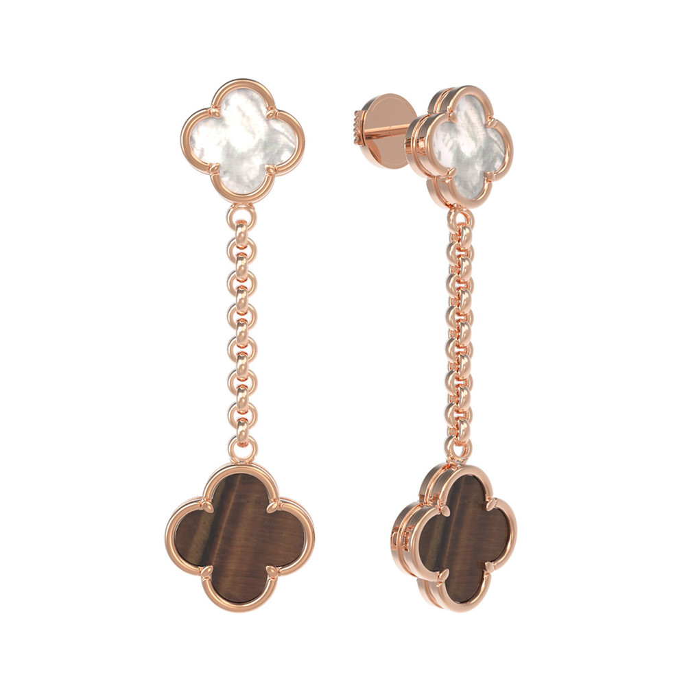 Серьги из золота c тигровым глазом и перламутром