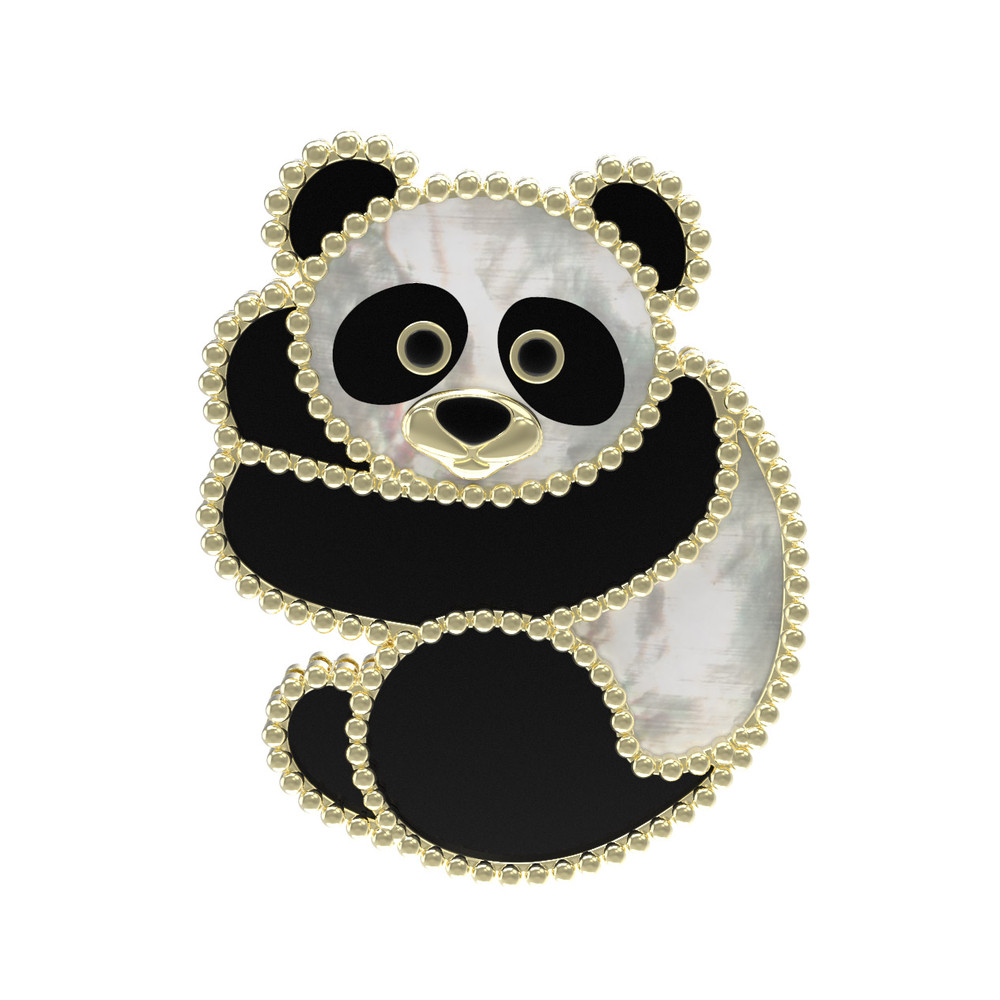 Брошь из лимонного золота c эмаль , ониксом и перламутром