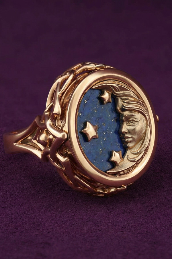 Кольцо из золота c бирюзой и лазуритом