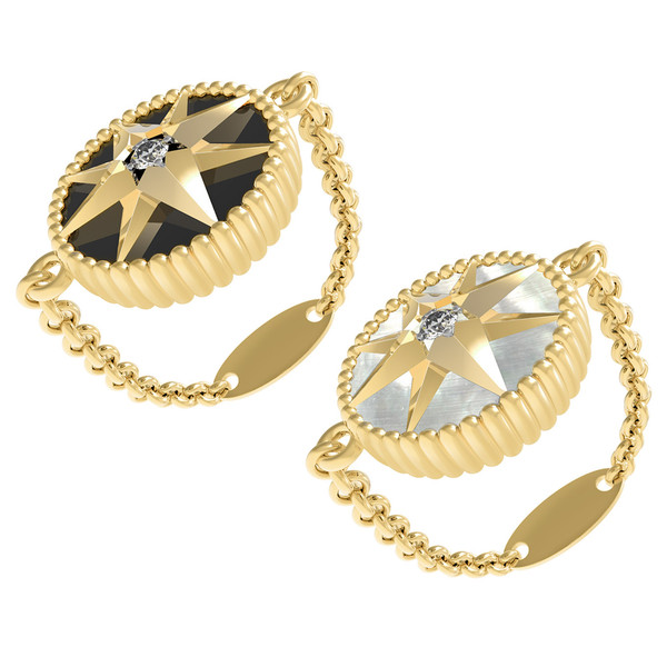 Кольцо из лимонного золота c фианитом, ониксом и перламутром