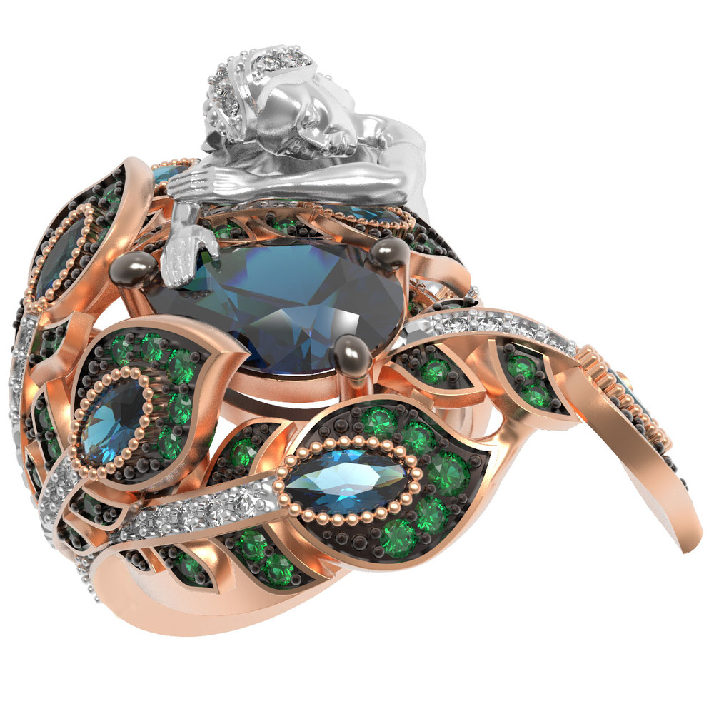 Кольцо из золота c фианитом, топазом London Blue и топазом London