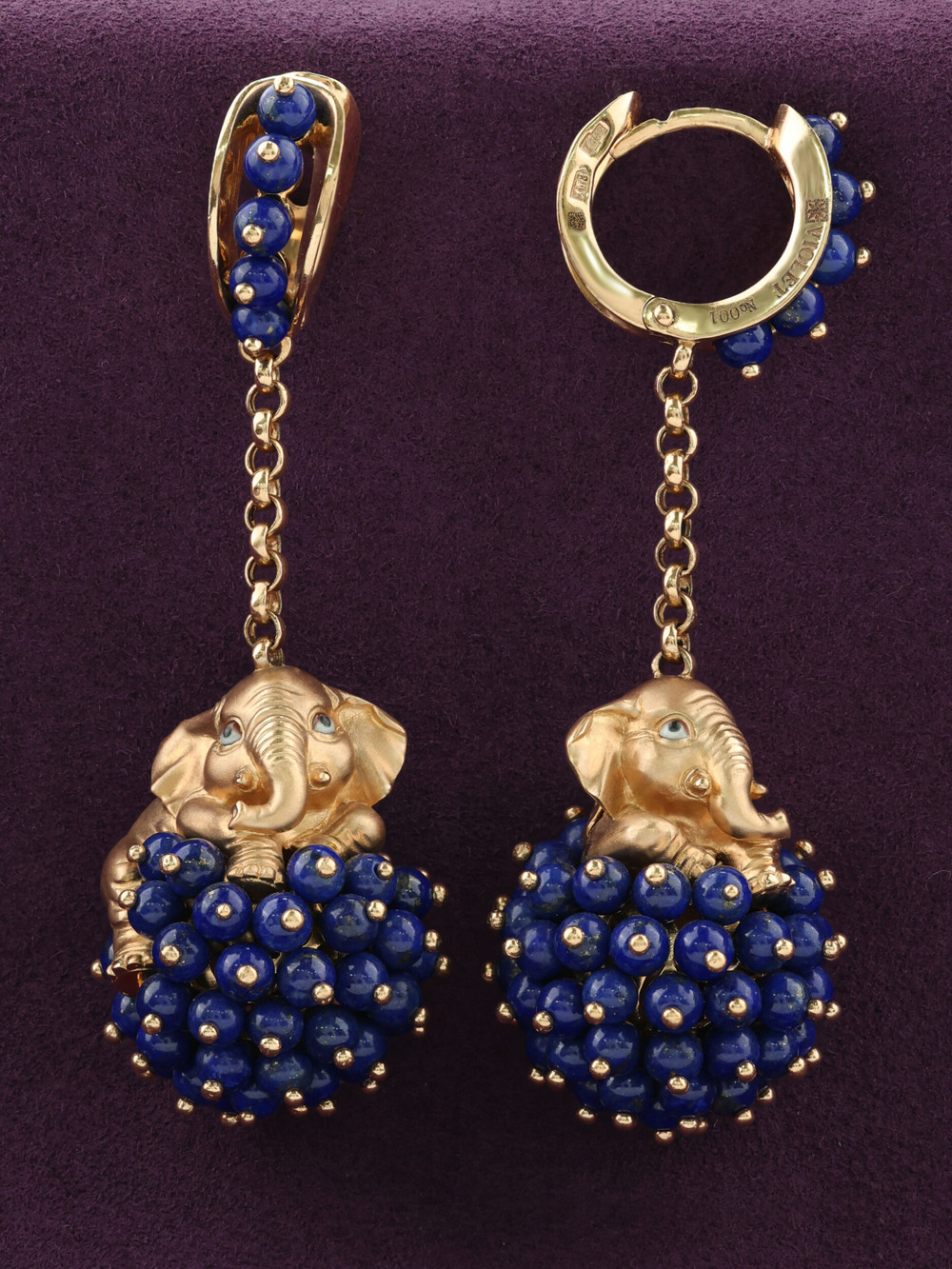 Серьги из золота c эмаль и лазуритом