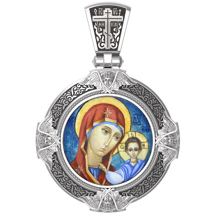 Образок из белого золота c эмаль , иконописью и темперой