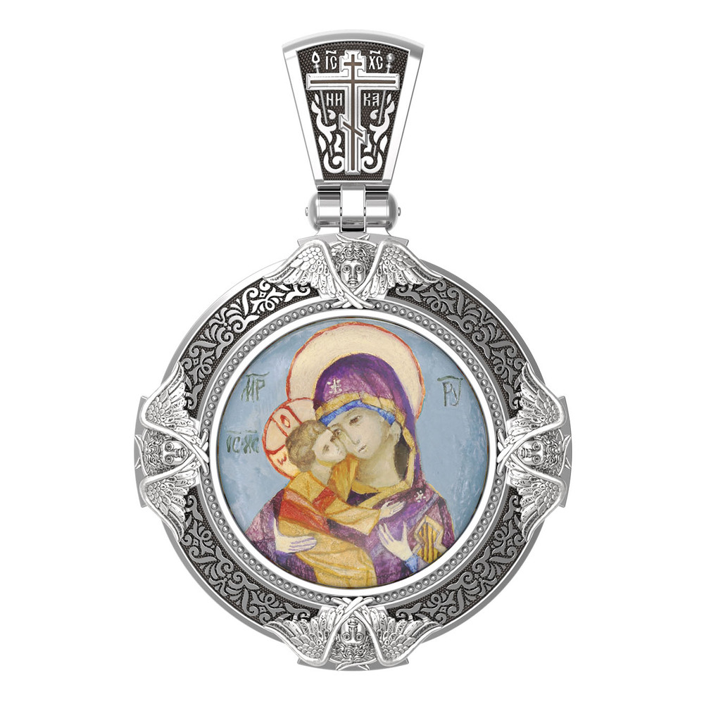 Образок из белого золота c эмаль , иконописью и темперой