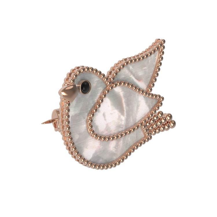 Брошь из золота c эмаль и перламутром