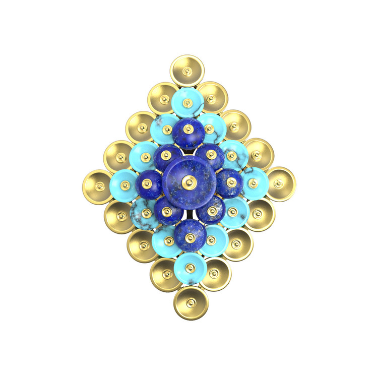 Кольцо из лимонного золота c бирюзой и лазуритом