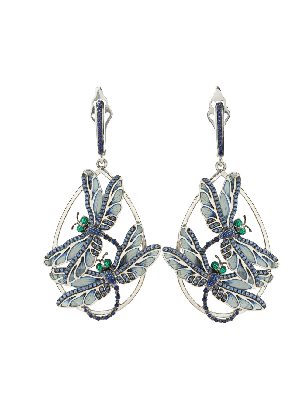 Серьги из белого золота c сапфиром и эмалью