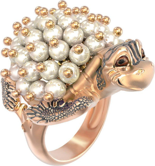 Кольцо из золота c эмаль и жемчугом