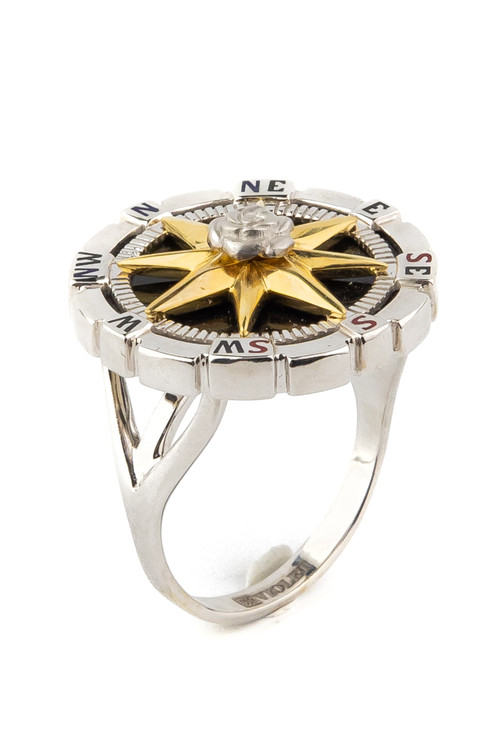 Кольцо из белого золота c эмаль и ониксом