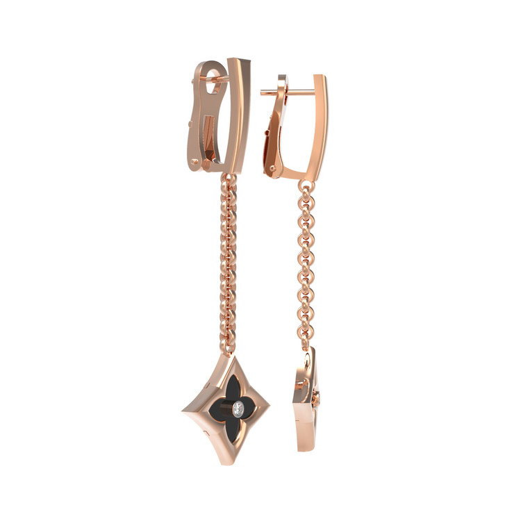 Серьги из золота c бриллиантами и ониксом