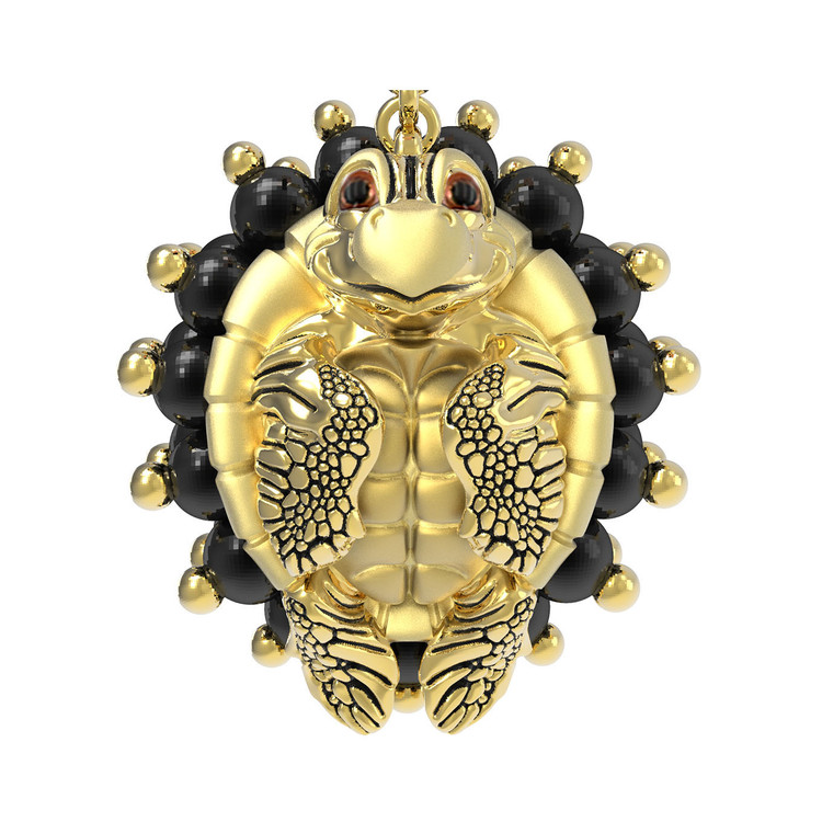 Серьги из лимонного золота c эмаль и ониксом