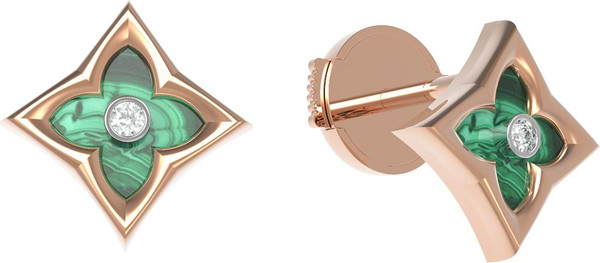 Серьги из золота c бриллиантами и малахитом