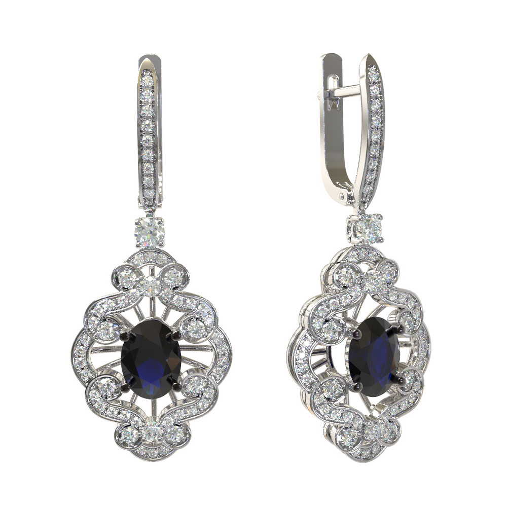 Серьги из белого золота c бриллиантами и сапфиром