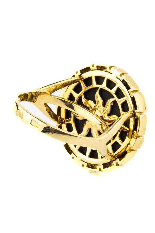 Кольцо из лимонного золота c эмаль и ониксом