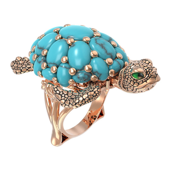 Кольцо из золота c эмаль и бирюзой