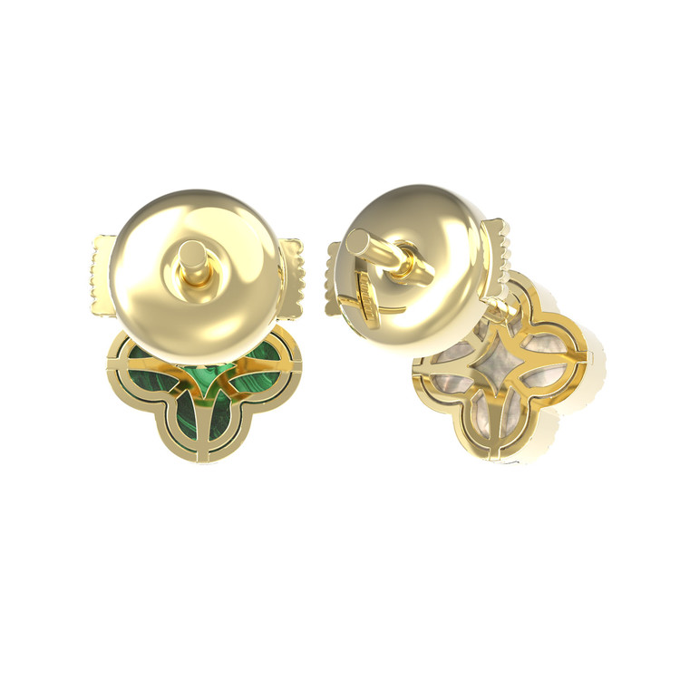 Серьги из лимонного золота c бриллиантами, малахитом и перламутром