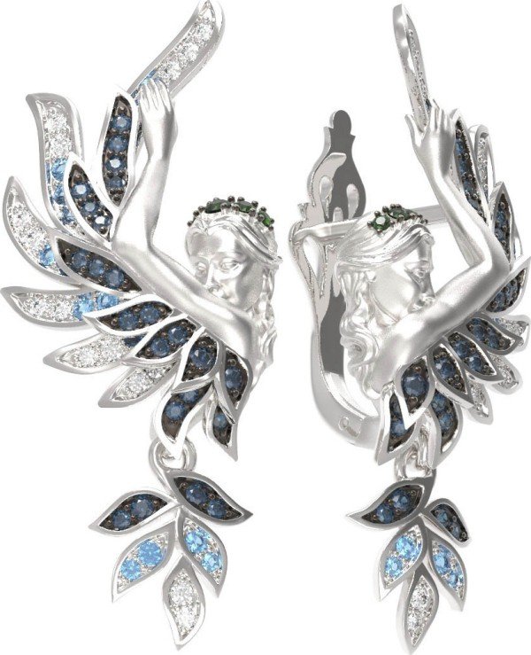 Серьги из белого золота c фианитом